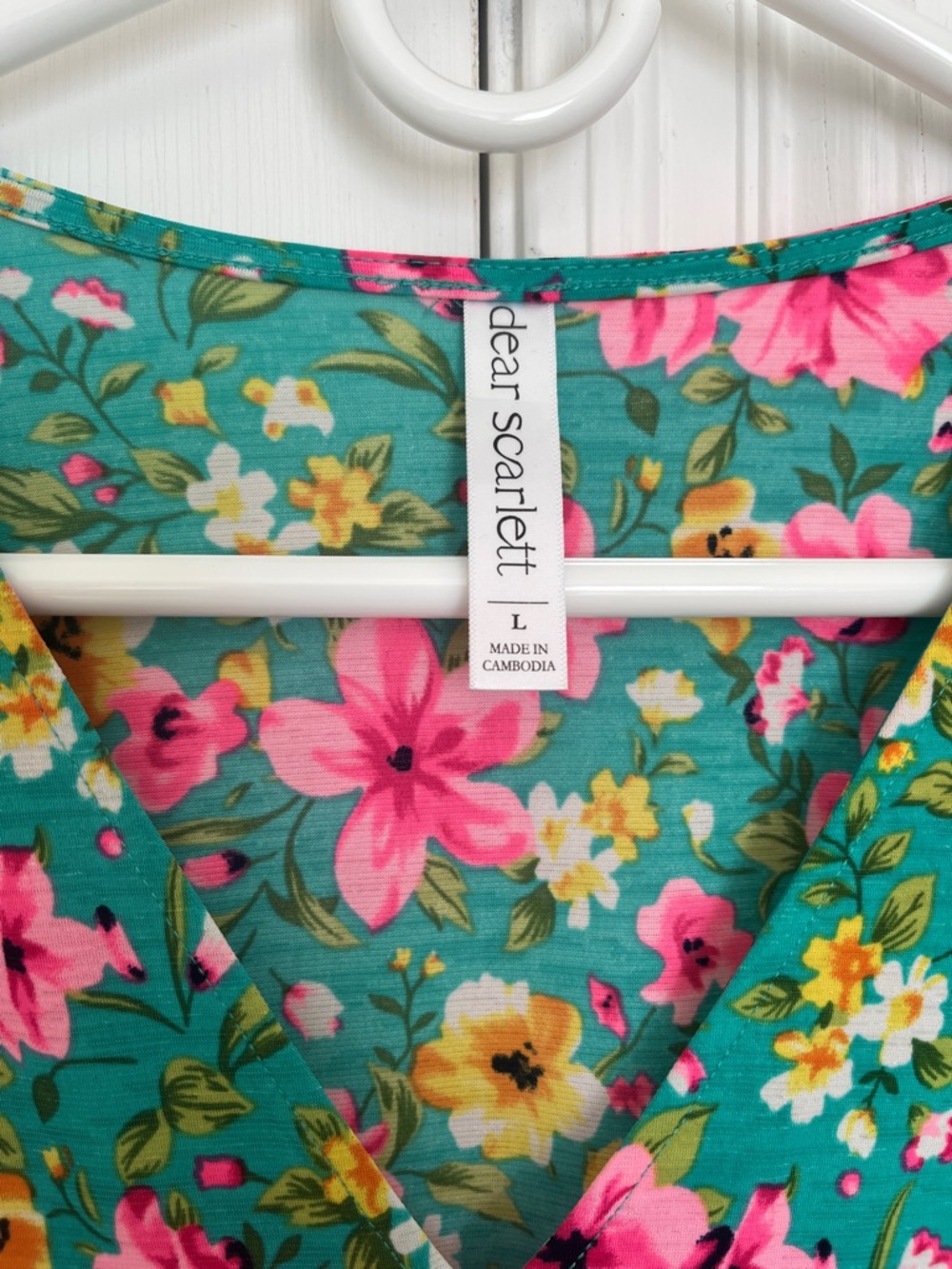 Dear Scarlett Floral Teal Babydoll Tunic with Pink & Yellow Blooms - Picture 2 of 5